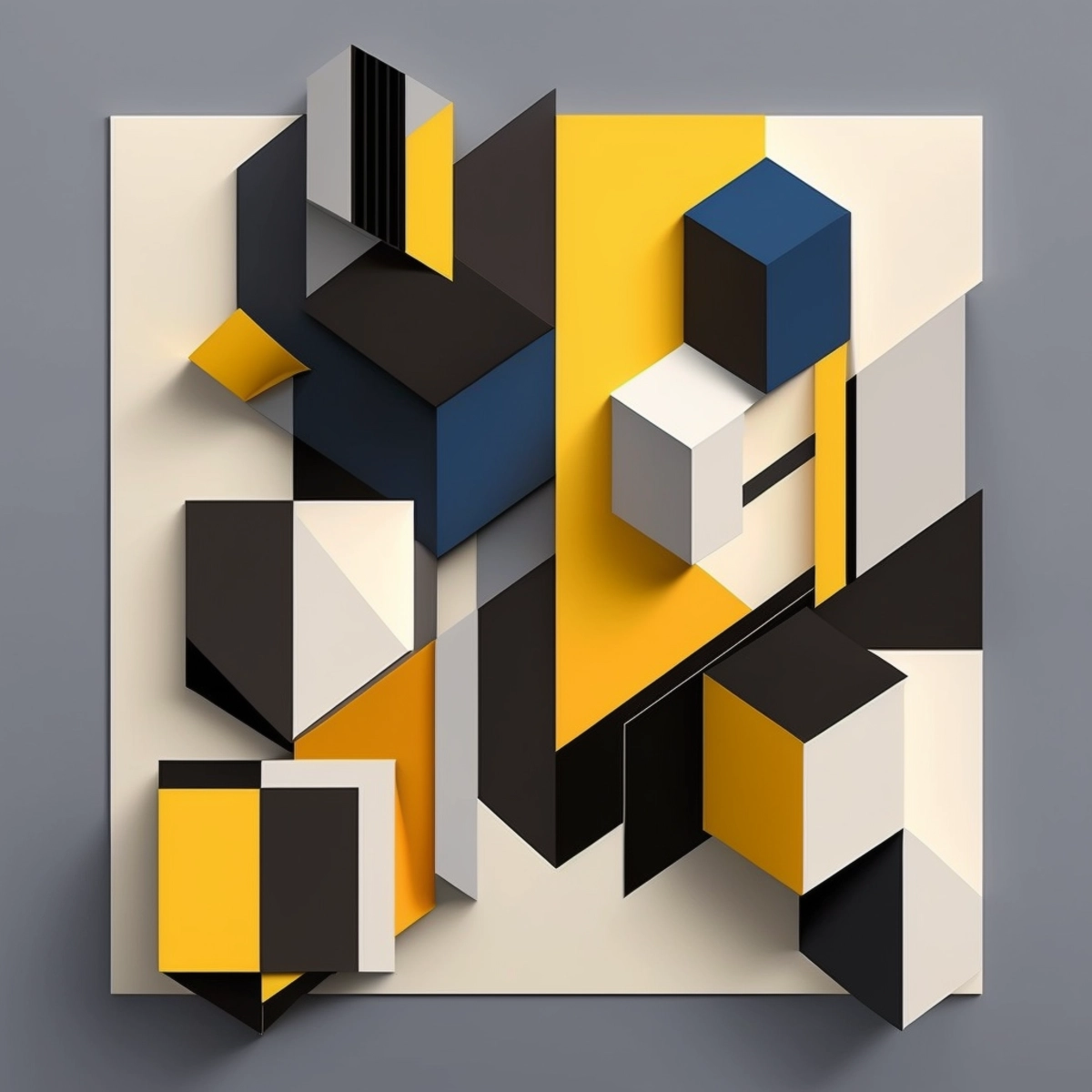 Une composition géométrique et minimaliste aux lignes entrecroisées et aux formes simples, dans une palette de couleurs audacieuses et contrastées