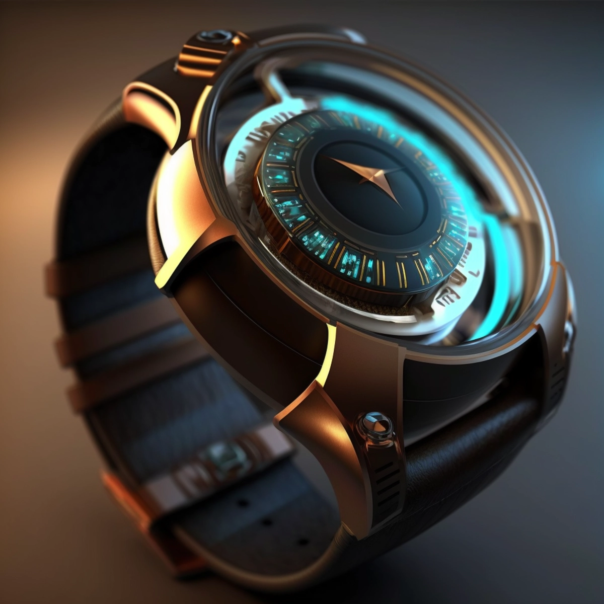 Un concept futuriste de smartwatch avec affichage holographique, alliant élégance et technologie de pointe